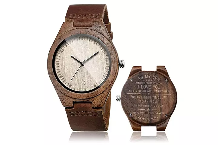 CUCOL Men's Walnut Wood Cowhide Leather Strap, Analog Quartz Wristwatch