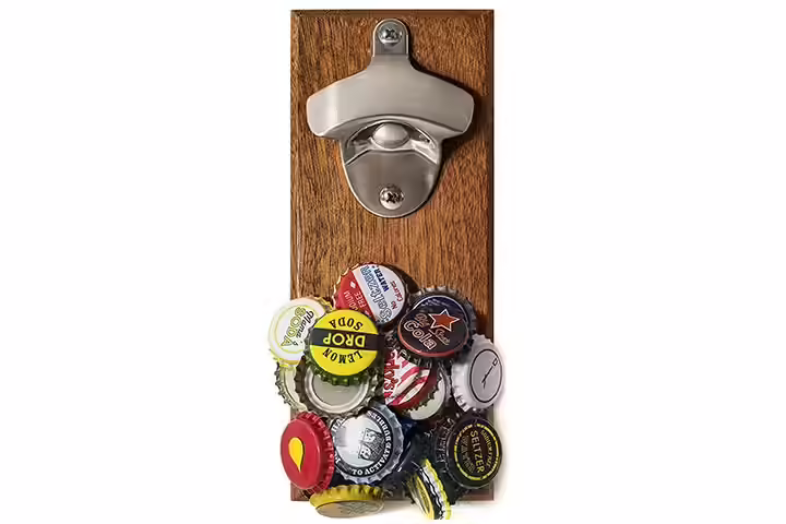 Wall Mount Bottle Opener With Embedded Magnetic Cap Catcher In Solid Wood By CAPLORD