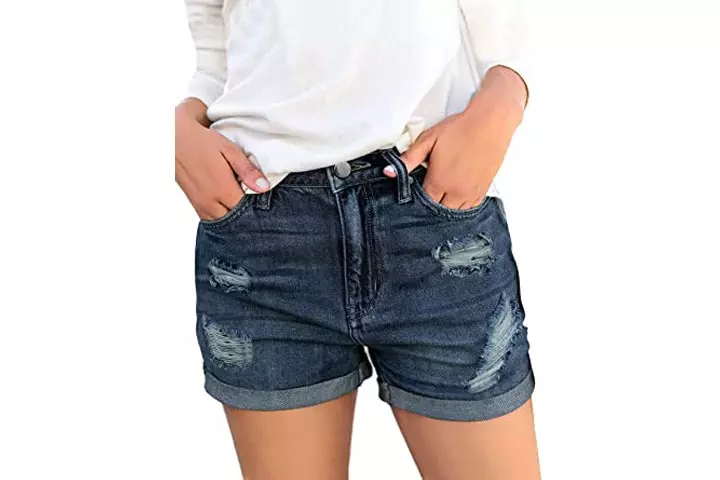 LookbookStore Mid Rise Womens Ripped Denim Shorts