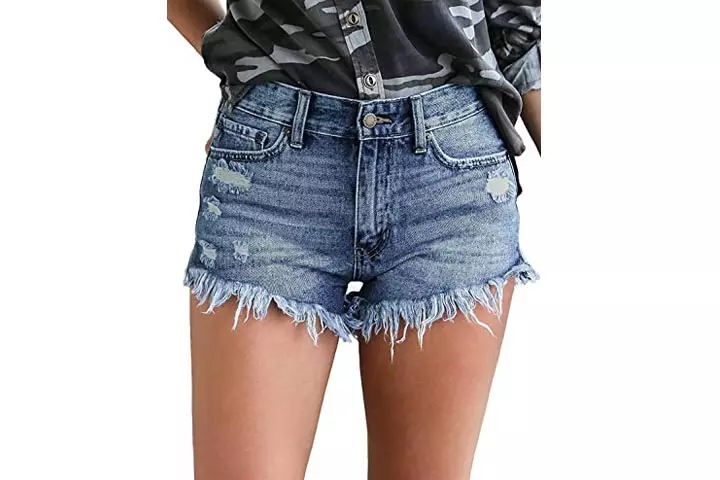 Luvamia Womens Ripped Denim Jeans Shorts