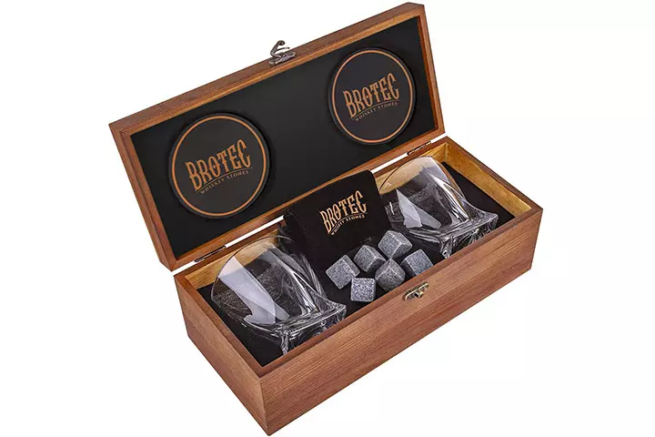 Whiskey Glass Gift Set of 2 Bourbon Glasses &Whisky Rocks Chilling Stones -By Brotec