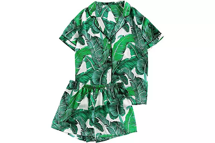 Florens Women's Notch Collar Palm Leaf Print