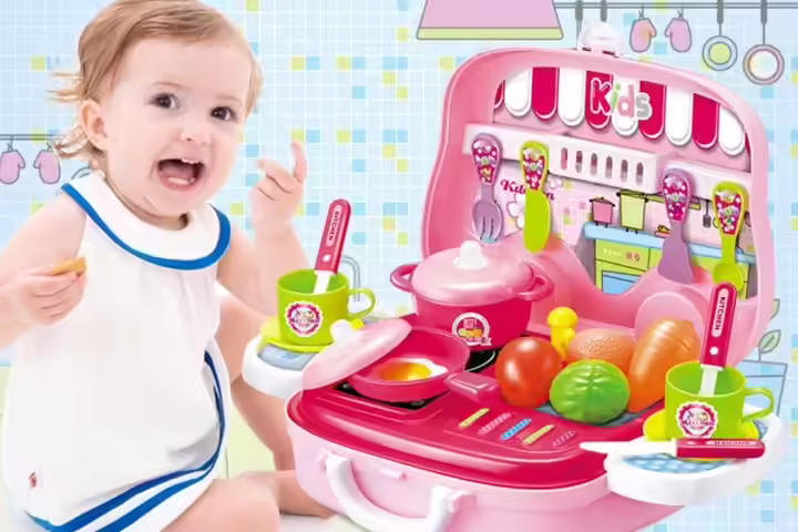 Kidzone Pretend Play Carry with Kitchen Food Play
