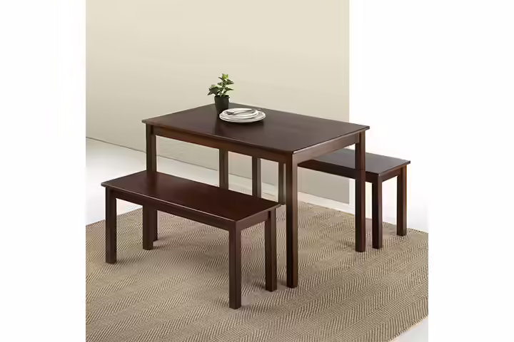 Zinus Juliet Espresso Wood Dining Table with Two Benches