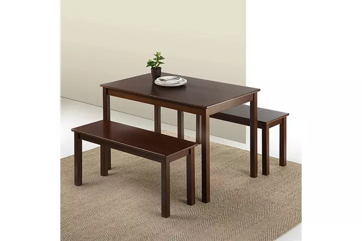 Zinus Juliet Espresso Wood Dining Table with Two Benches