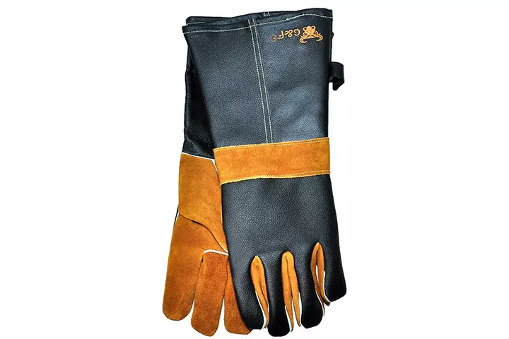 14.5" Long Premium Leather Gloves, BBQ gloves