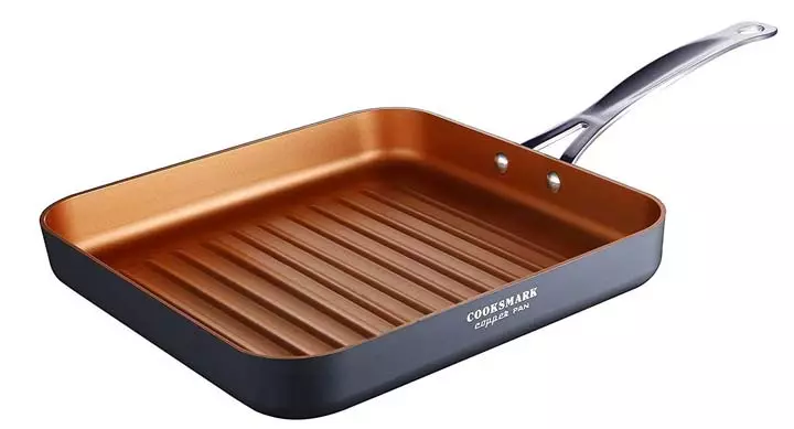 Cooksmark Copper Pan 10-Inch Nonstick Deep Ribbed Square Grill Pan