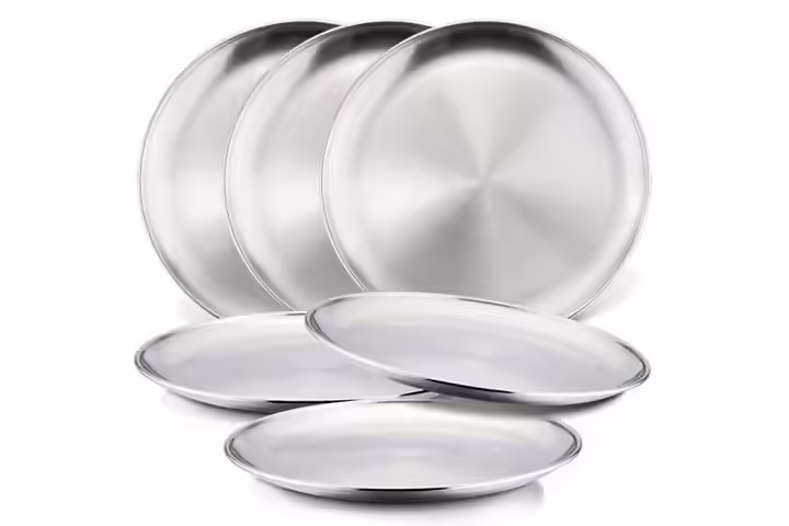 HaWare 6-Piece 188 Stainless Steel Plates, HaWare Metal 304 Dinner Dishes