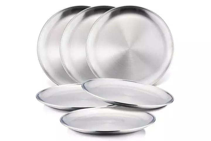 HaWare 6-Piece 188 Stainless Steel Plates, HaWare Metal 304 Dinner Dishes