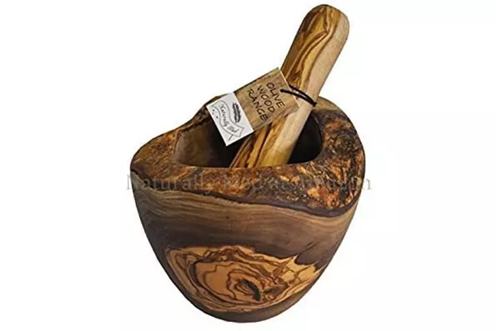 Naturally Med Olive Wood Rustic Mortar and Pestle