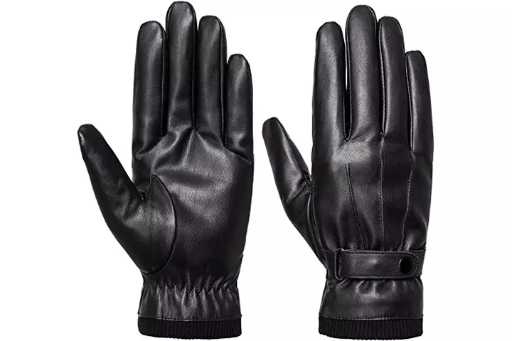 SANKUU Men's Winter Black Gloves Leather