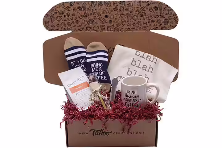 Taboo Creations Coffee Lovers Gift Basket Box