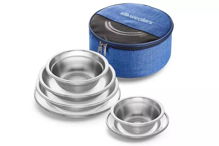 Wealers Stainless Steel Plates and Bowls Camping Set