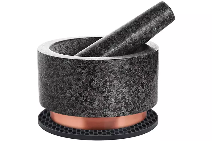 X-cosrack Mortar and Pestle Set Granite Pestle Bowl and Mortar with Copper Base