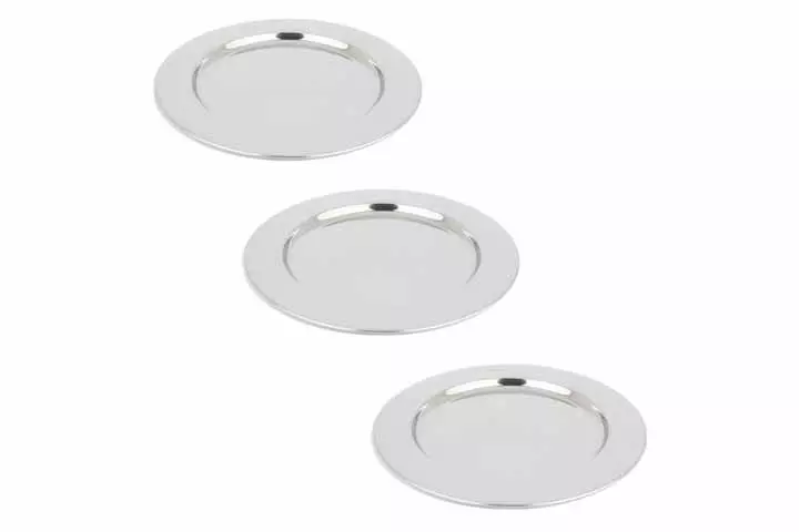 Yamde 3 Pcs Stainless Steel Round Plate Set for Camping Outdoor