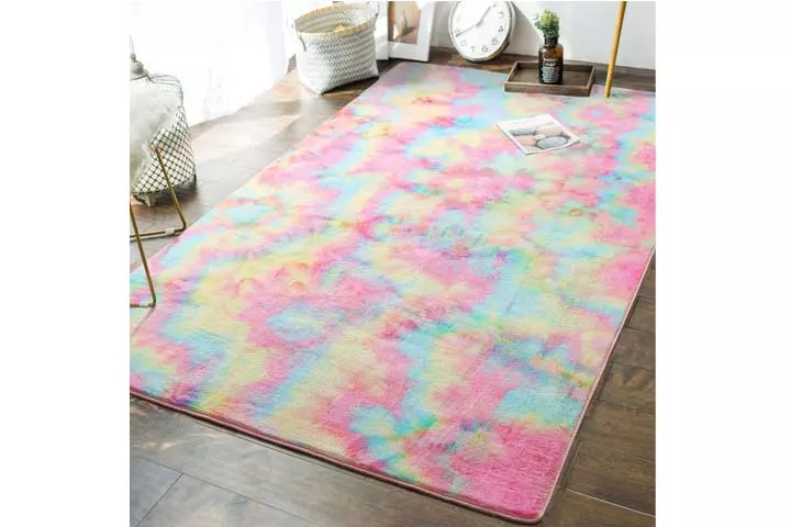 Andecor Fluffy Rainbow Area Rug For Kids