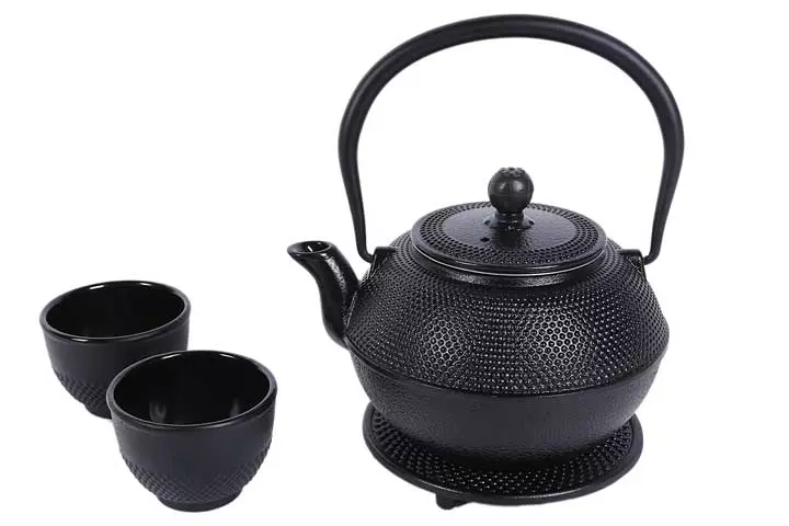 Juvale Black Cast Iron Teapot Set For 2