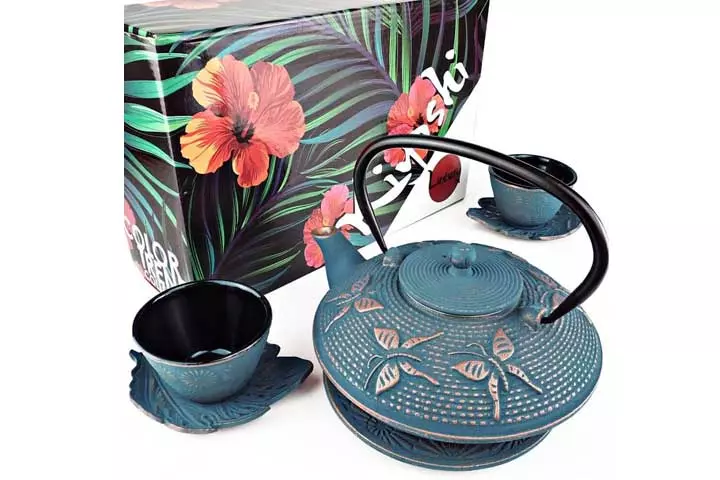 Kyoshi Luxury Blue Butterfly Cast Iron Teapot Set