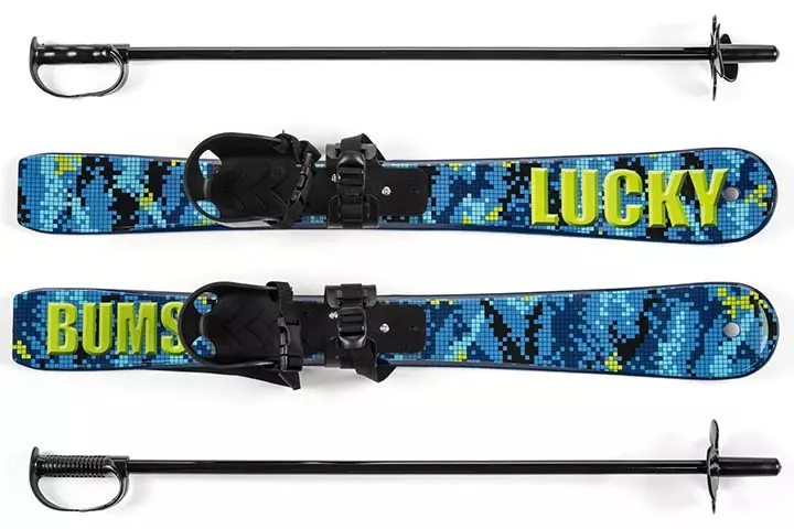 Lucky Bums Kids Beginner Ski And Pole Set With Bindings - Blue