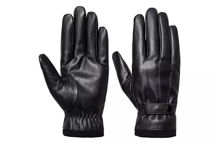 Sankuu Mens Winter Black Leather Gloves