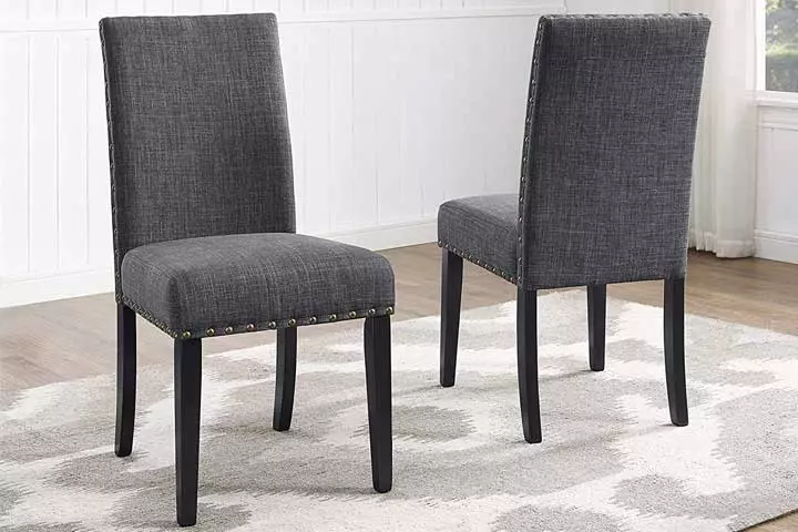 Roundhill Furniture Biony Gray Fabric Dining Chairs with Nailhead Trim