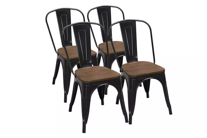 Yaheetech 18 Inch Classic Iron Metal Dining Chair With Wood Top