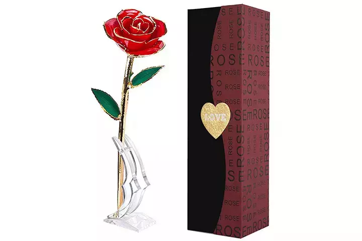 24k Gold-dipped Rose With Transparent Stand