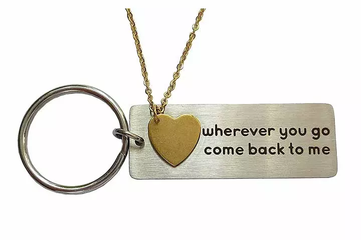 DJwindfy Wherever You Go Come Back to Me Keychain And Necklace Set