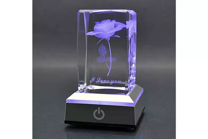 HOCHANCE 3D Rose Crystal With LED Colourful Light Base