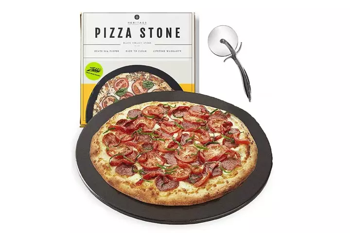 Heritage Ceramic Pizza Stone And Pizza Cutter Wheel Set