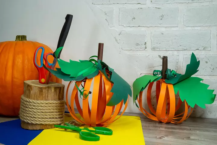 Paper pumpkin ornament fall crafts for kids