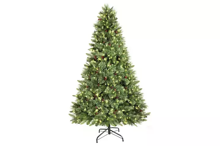 SHareconn Pre-Lit Premium Artificial Hinged Christmas Pine Tree