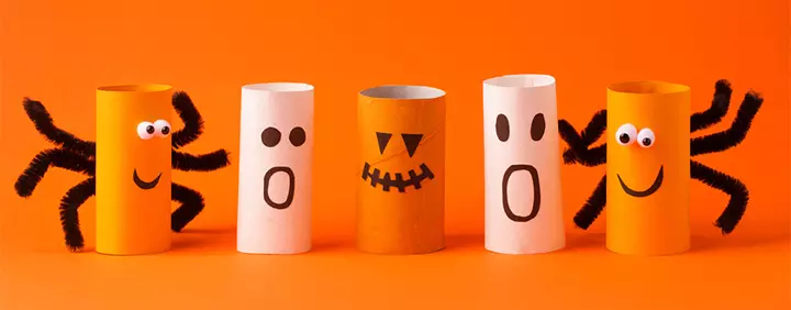 Toilet paper scarecrow and paper cone ghost fall crafts for kids