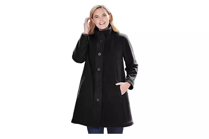 Woman Within Womens Plus Size Fleece Swing Coat