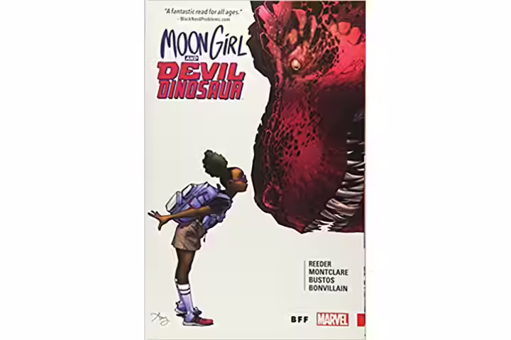 Moon girl and devil dinosaur vol 1 BFF by Amy Reeder & Brandon Montclare, 11-14 years dinosaur books for kids Moon girl and devil dinosaur vol 1 BFF by Amy Reeder & Brandon Montclare, 11-14 years dinosaur books for kids