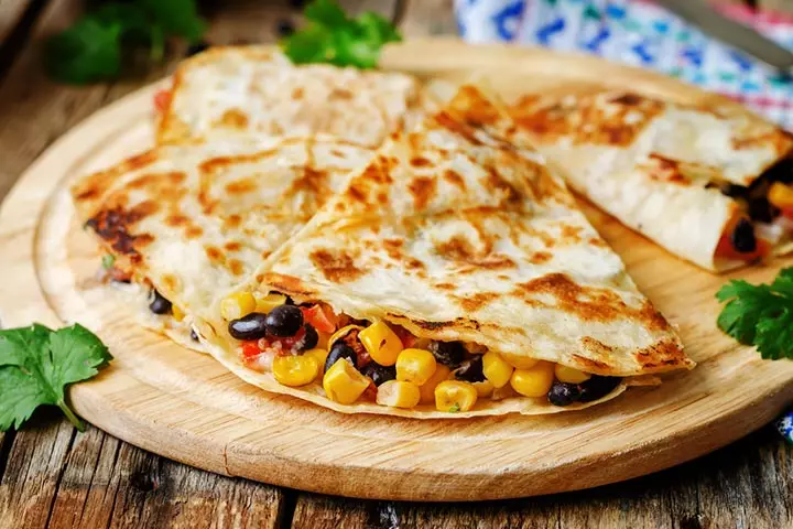 Kid-friendly bean, tomato, and corn quesadilla recipe for dinner