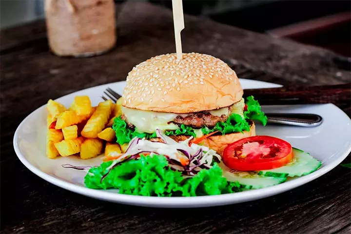 Burger with coleslaw salad cold lunch ideas for kids