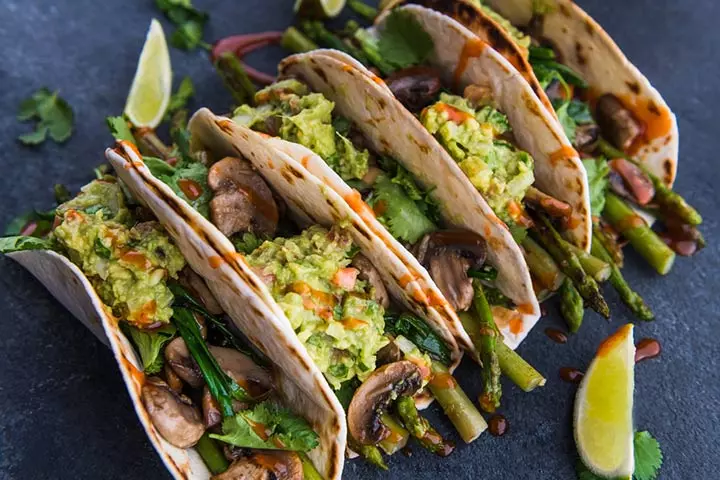 Kid-friendly asparagus and mushroom tacos recipe for dinner