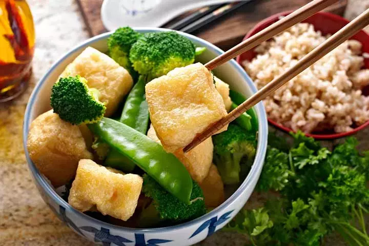 Pan-fried tofu cubes finger foods for baby