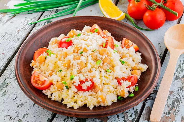 Pearl couscous with chickpeas and tomatoes cold lunch ideas for kids