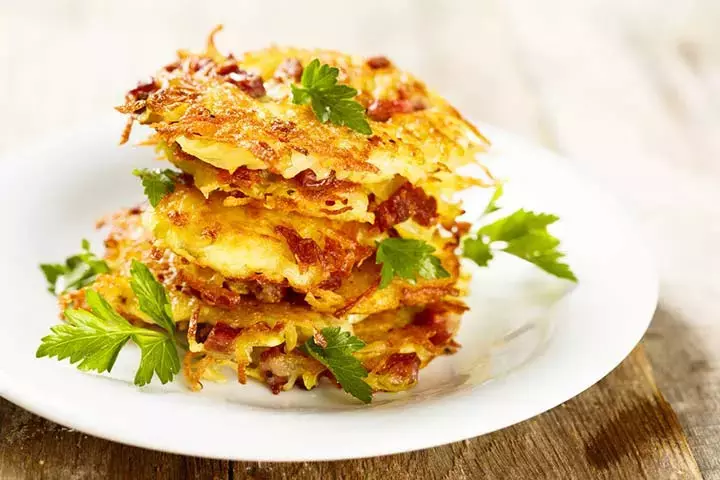 Potato, carrot, and courgette rosti finger foods for baby