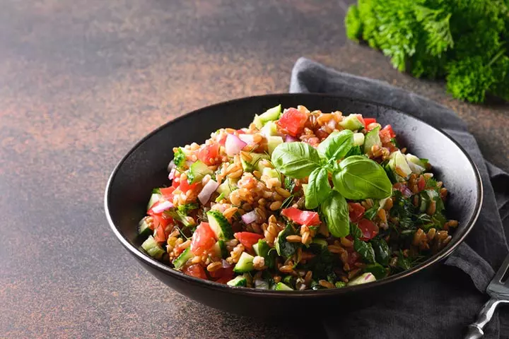 Salmon and smashed cucumber grain bowl cold lunch ideas for kids