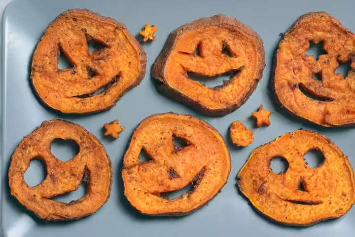 Sweet potato pumpkin face Halloween food ideas for kids Sweet potato pumpkin face Halloween food ideas for kids