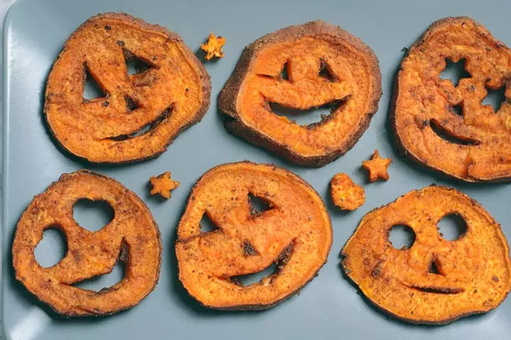 Sweet potato pumpkin face Halloween food ideas for kids