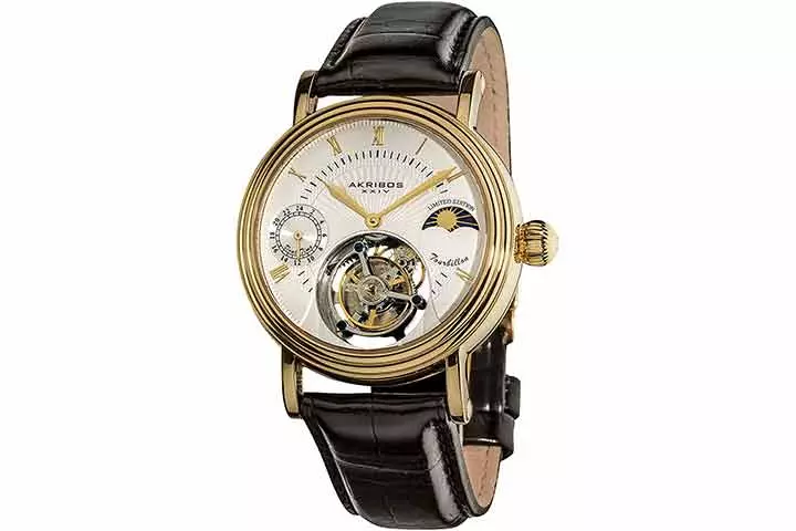 Akribos Mechanical Tourbillon Moon Phase Design Watch