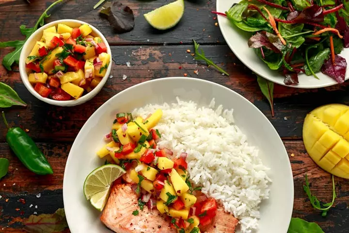 Spicy fish, mango, and herb salad fish recipe for kids