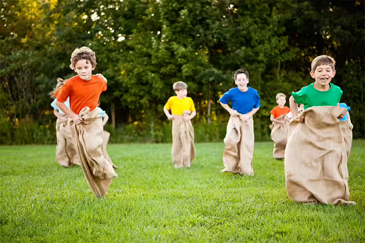 Sack race, social distancing games for kids