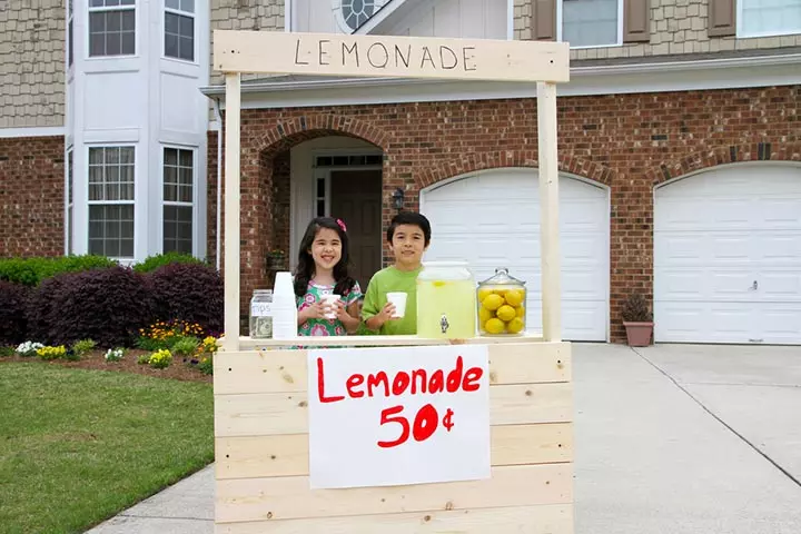 Set up a lemonade stand as a fundraising idea for kids