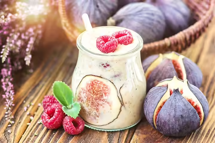 Fig, almond, and peanut butter protein shake for kids