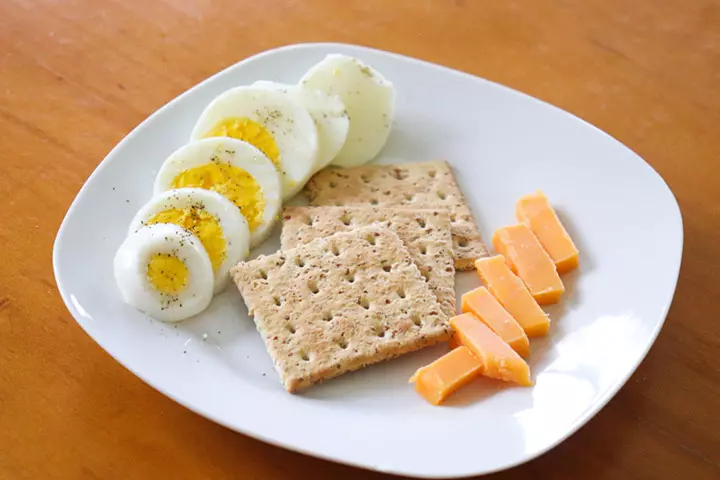 Hard-boiled eggs and whole-grain crackers